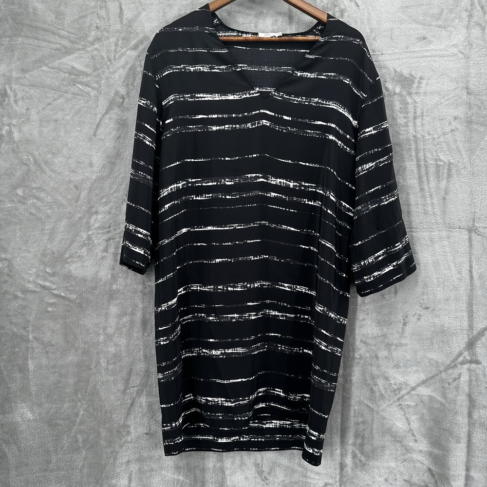 Vince Dress Womens Medium Black White Striped Silk Shirt Office Career Capsule‎